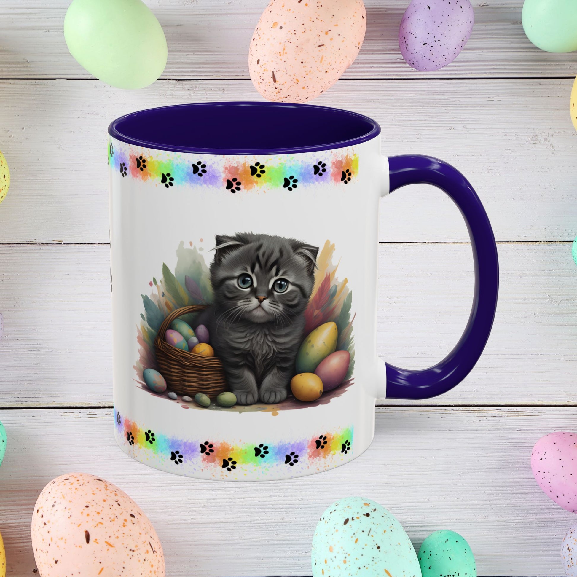 Scottish Fold: Easter Kitten Coffee Mug - Cute Cat Design, Mental Health Gift, 11oz & 15oz, 12 Color Options, Easter Décor & Gifts