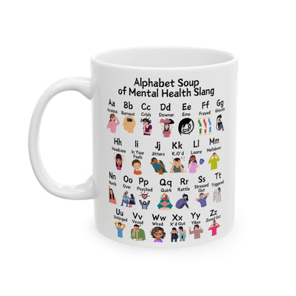 Alphabet Soup of Mental Health Slang Ceramic Mug, (11oz, 15oz)