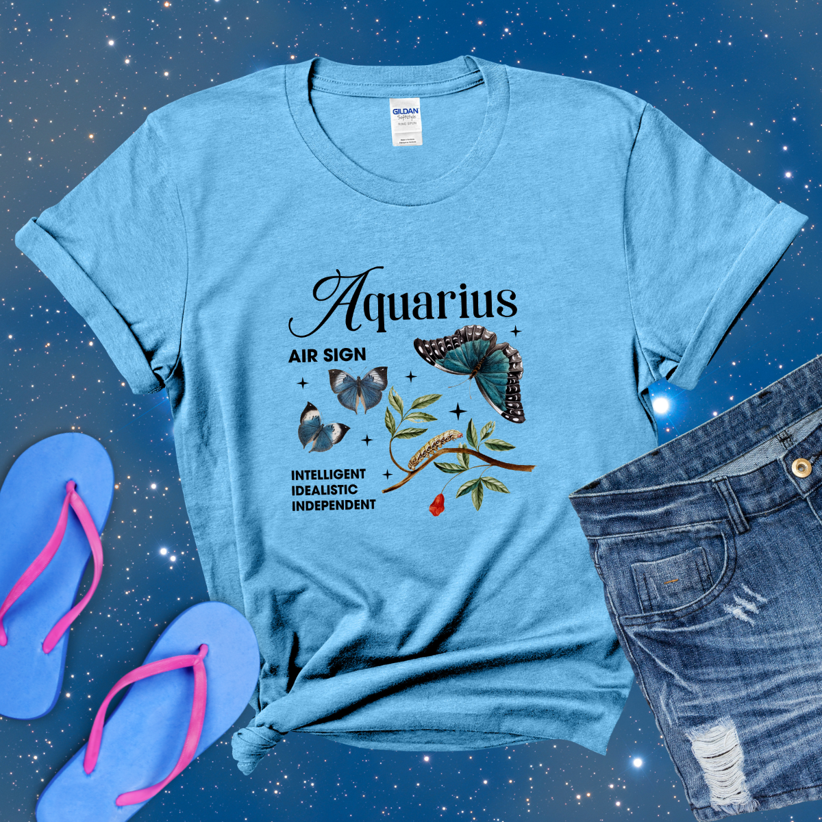 Aquarius Butterfly Zodiac T-Shirt, Astrology Shirt for Aquarius, Horoscope Gift, Aquarius Birthday, Aquarius Season Gift, Aquarius Gift, Zodiac Tee