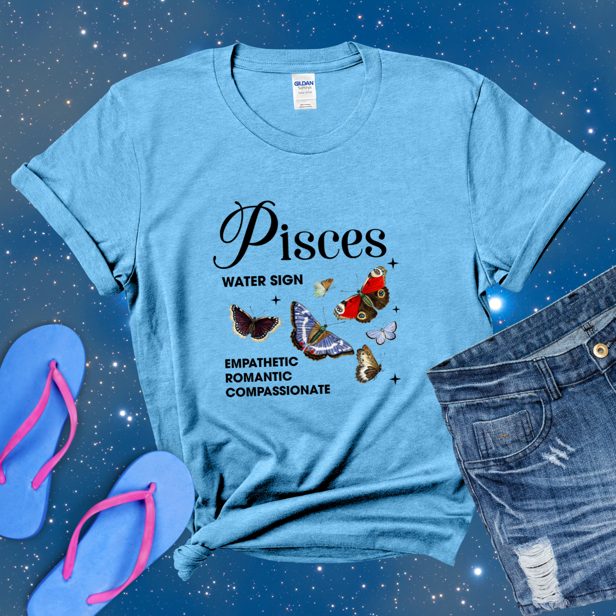 Pisces Butterfly Zodiac T-Shirt, Astrology Shirt for Pisces, Horoscope Gift, Pisces Birthday, Pisces Season Gift, Perfect Gift for Pisces, Zodiac Tee