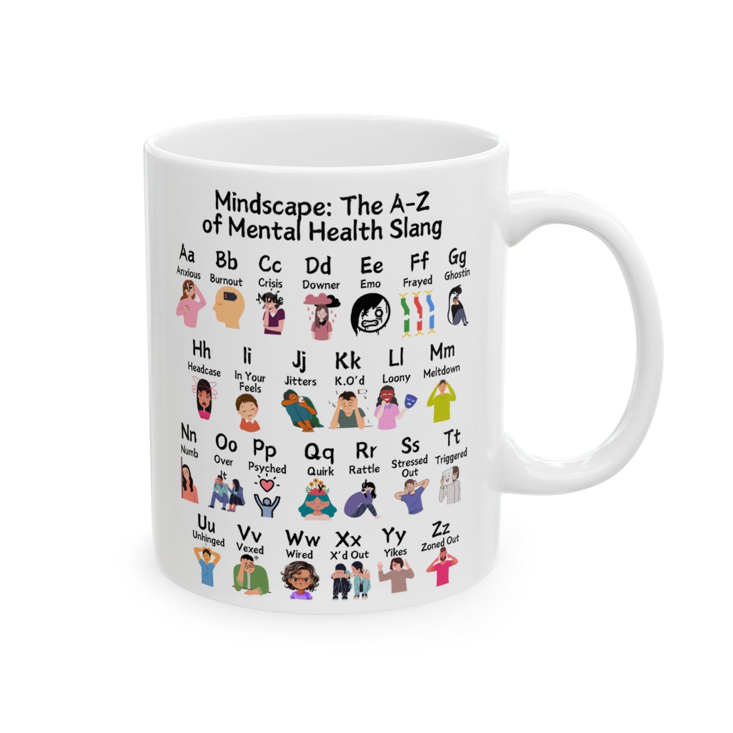 Mindscape: The A-Z of Mental Health Slang Ceramic Mug, (11oz, 15oz)