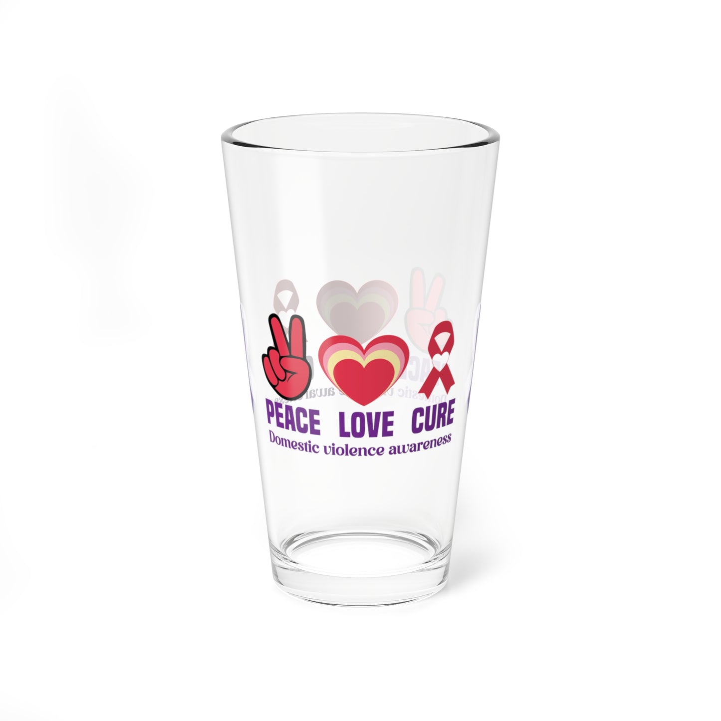 Peace Love Cure Domestic Violence Awareness 16oz Pint Glass - Stop Abuse, Support Survivors, Break the Silence