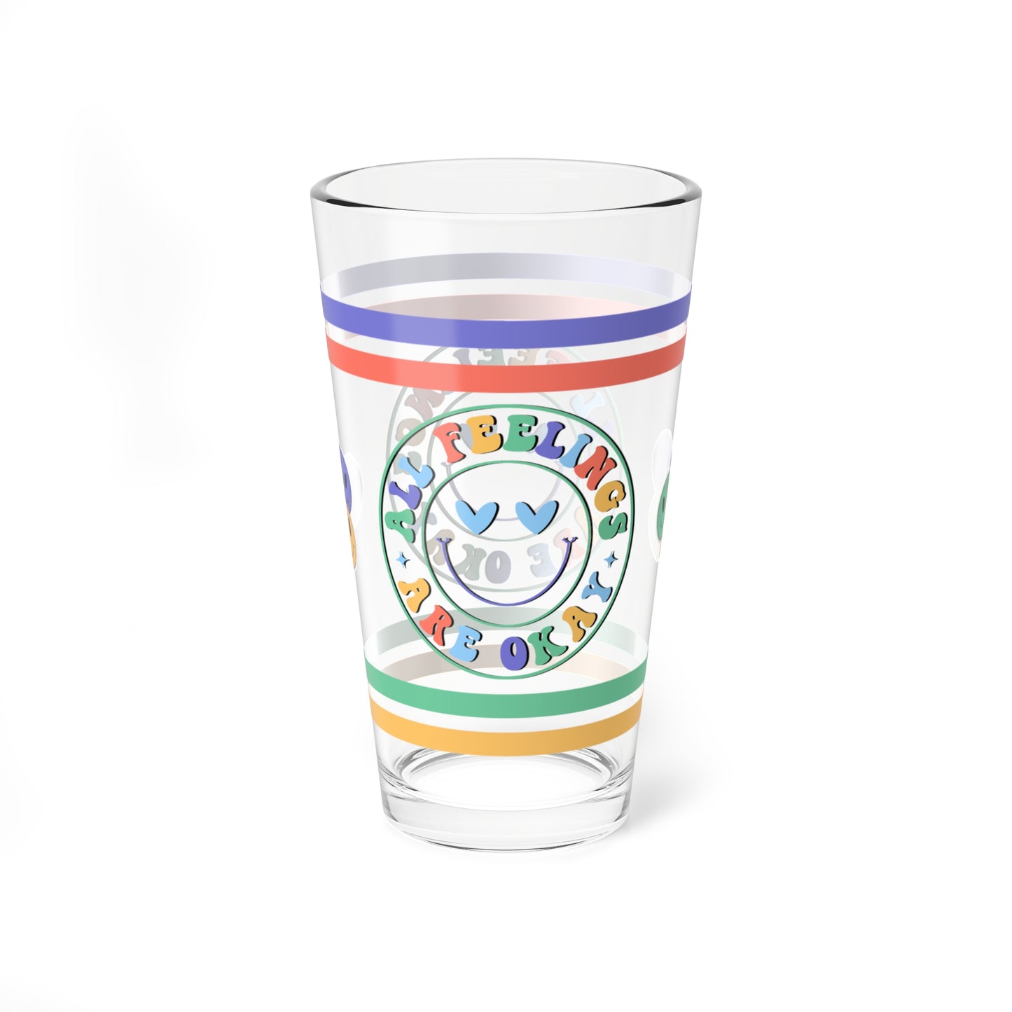 All Feelings Are Okay Retro Pint Glass - 16oz Mental Health Drinkware, Clear Glass for Beverages