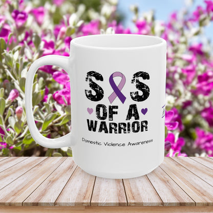 Sis of a Warrior - Personalized Domestic Violence Awareness Gift, Empowerment and Resilience Ceramic Mug, Support for Survivors