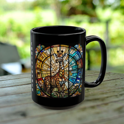 Giraffe Personalized Mug, Stained Glass Zoo Animal Design, Unique Ceramic Gift for Wildlife Lovers, Coffee, Tea, & Hot Chocolate Cup