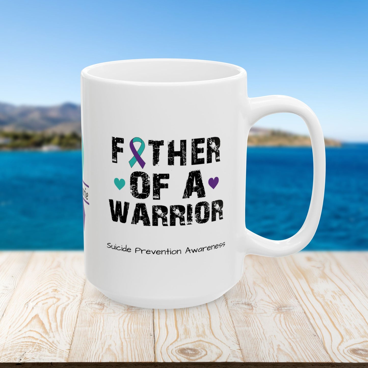 Father of a Warrior - Personalized Suicide Prevention Awareness Gift, Empowerment and Resilience Ceramic Mug, Support for Survivors