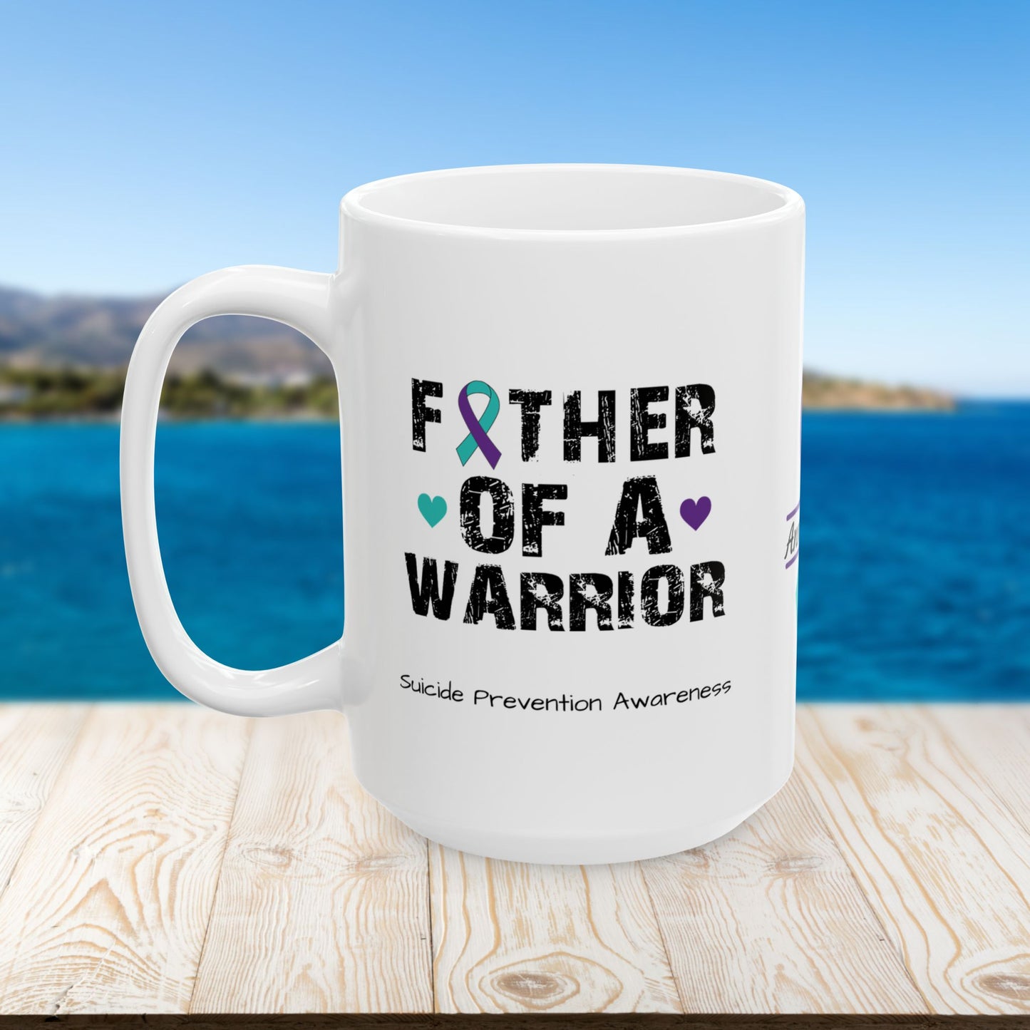 Father of a Warrior - Personalized Suicide Prevention Awareness Gift, Empowerment and Resilience Ceramic Mug, Support for Survivors