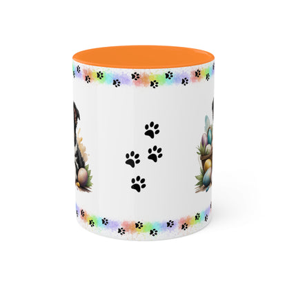 Border Collie - Eggstra-Adorable Easter Puppy Two-Tone Coffee Mug, 11oz