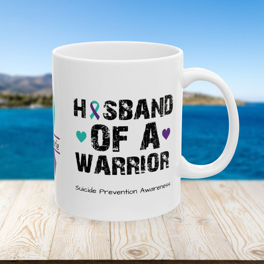 Husband of a Warrior - Personalized Suicide Prevention Awareness Gift, Empowerment and Resilience Ceramic Mug, Support for Survivors