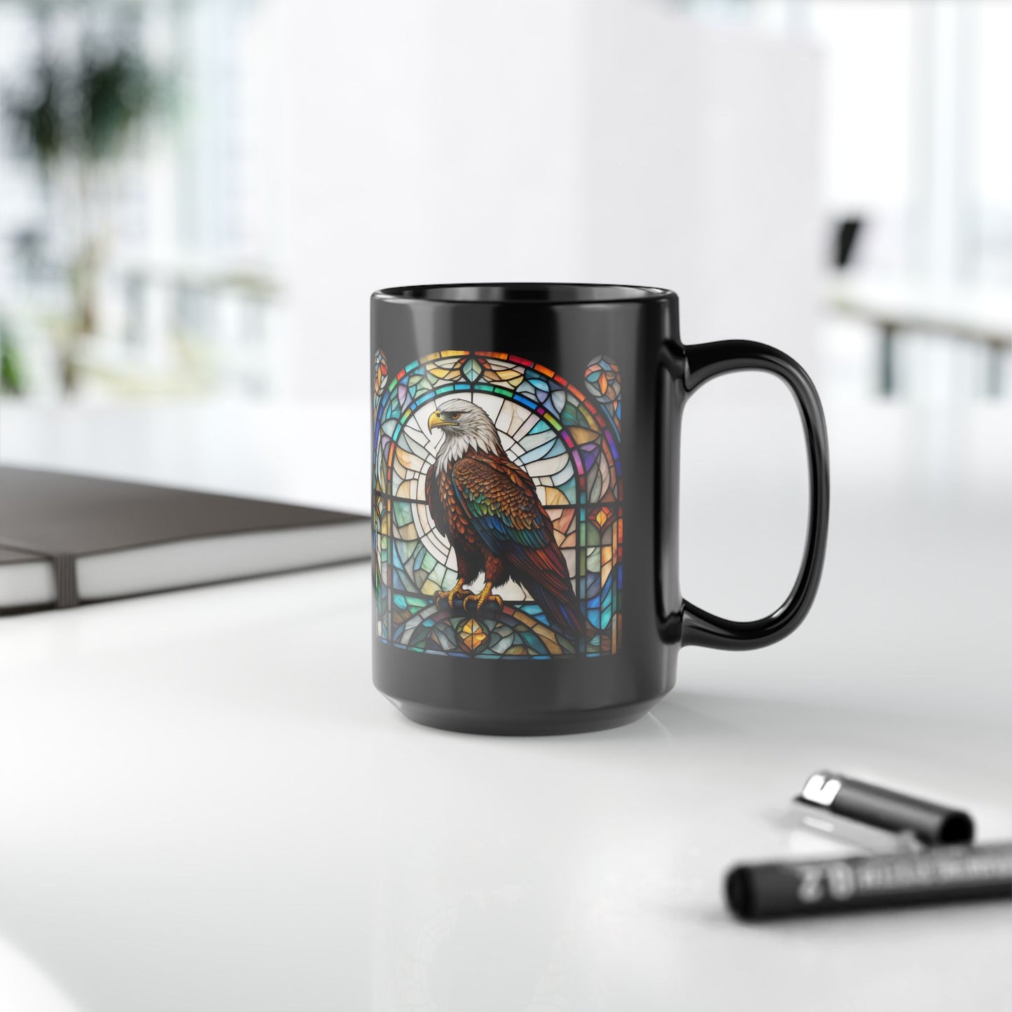 Eagle Personalized Mug, Stained Glass Zoo Animal Design, Unique Ceramic Gift for Wildlife Lovers, Coffee, Tea, & Hot Chocolate Cup