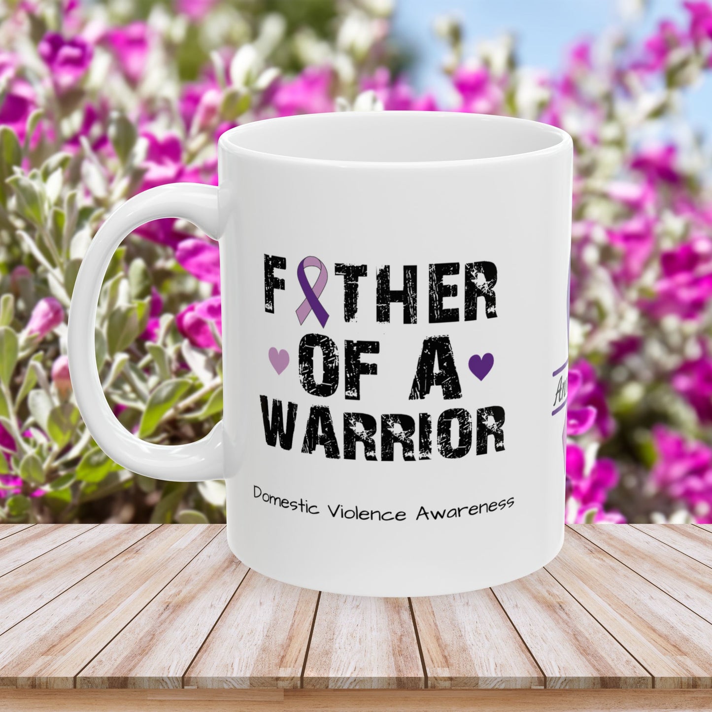 Father of a Warrior - Personalized Domestic Violence Awareness Gift, Empowerment and Resilience Ceramic Mug, Support for Survivors