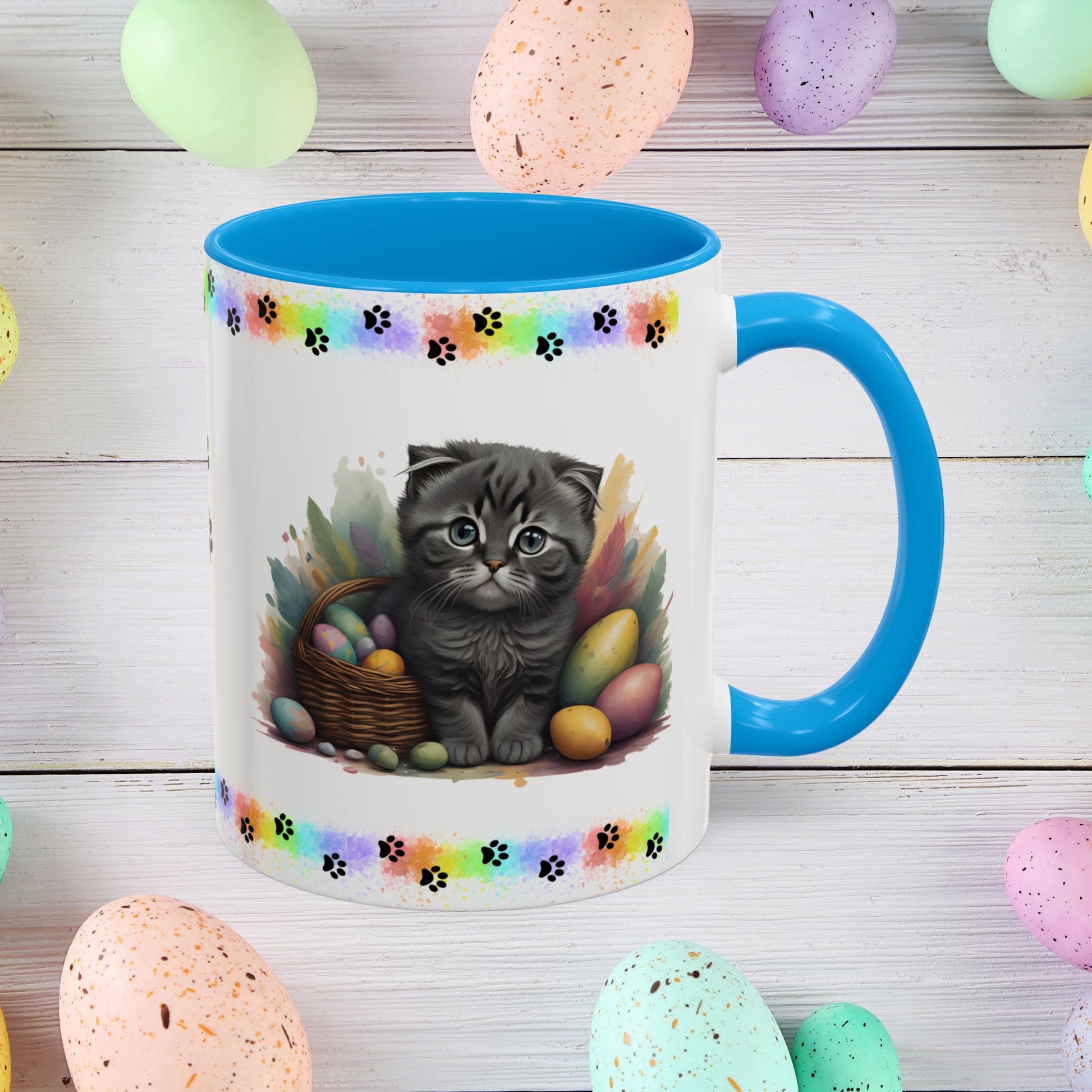 Scottish Fold: Easter Kitten Coffee Mug - Cute Cat Design, Mental Health Gift, 11oz & 15oz, 12 Color Options, Easter Décor & Gifts