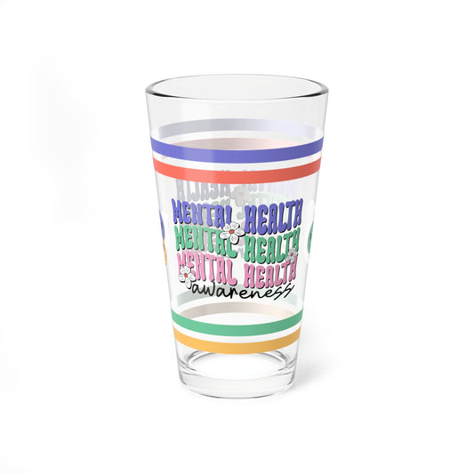 Mental Health Awareness Retro Pint Glass - 16oz Mental Health Drinkware, Clear Glass for Beverages