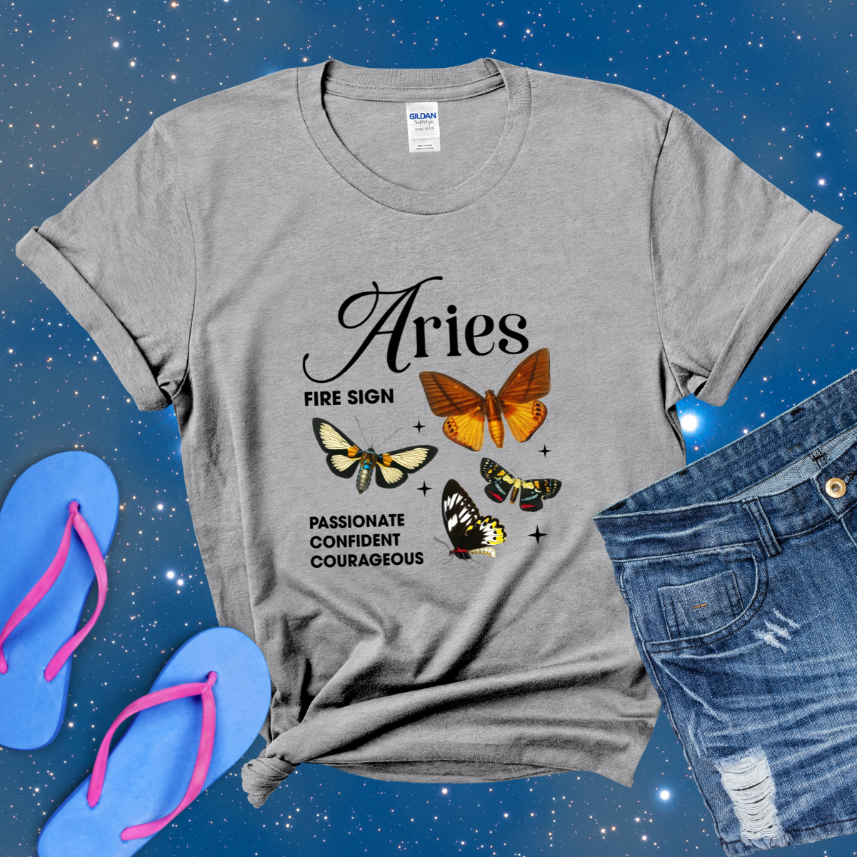 Aries Butterfly Zodiac T-Shirt, Astrology Shirt for Aries, Horoscope Gift, Aries Birthday, Aries Season Gift, Perfect Aries Gift, Aries Zodiac Tee