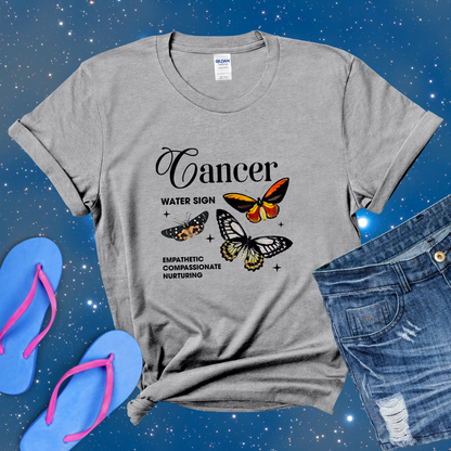 Cancer Butterfly Zodiac T-Shirt, Astrology Shirt for Cancer, Horoscope Gift, Cancer Birthday, Cancer Season Gift, Perfect Gift for Cancer, Zodiac Tee