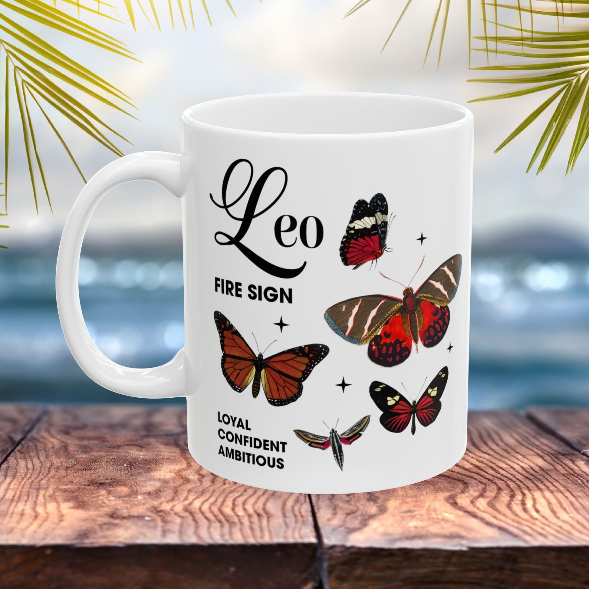 Leo Personalized Zodiac Mug, Perfect Gift for Leo, Horoscope Birthday Mug, Custom Butterfly Design, Astrology-Inspired Leo Sign Mug, Unique Zodiac Gift