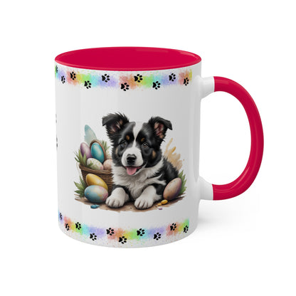 Border Collie - Eggstra-Adorable Easter Puppy Two-Tone Coffee Mug, 11oz