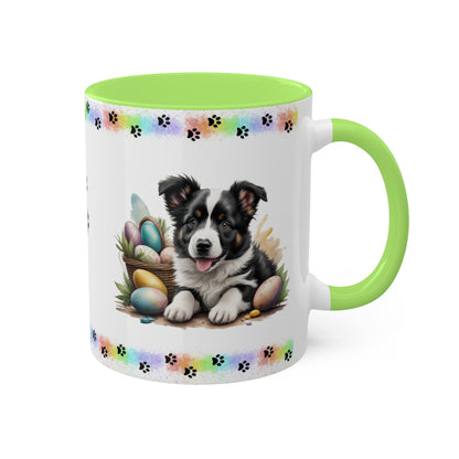 Border Collie - Eggstra-Adorable Easter Puppy Two-Tone Coffee Mug, 11oz