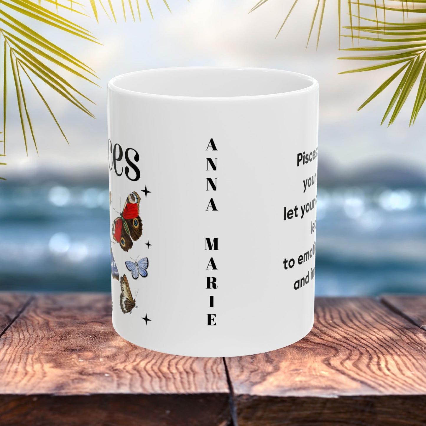 Pisces Personalized Zodiac Mug, Gift for Pisces, Horoscope Gift, Pisces Birthday, Butterfly Design, Astrology Pisces Mug, Pisces Zodiac Sign, Zodiac Gift