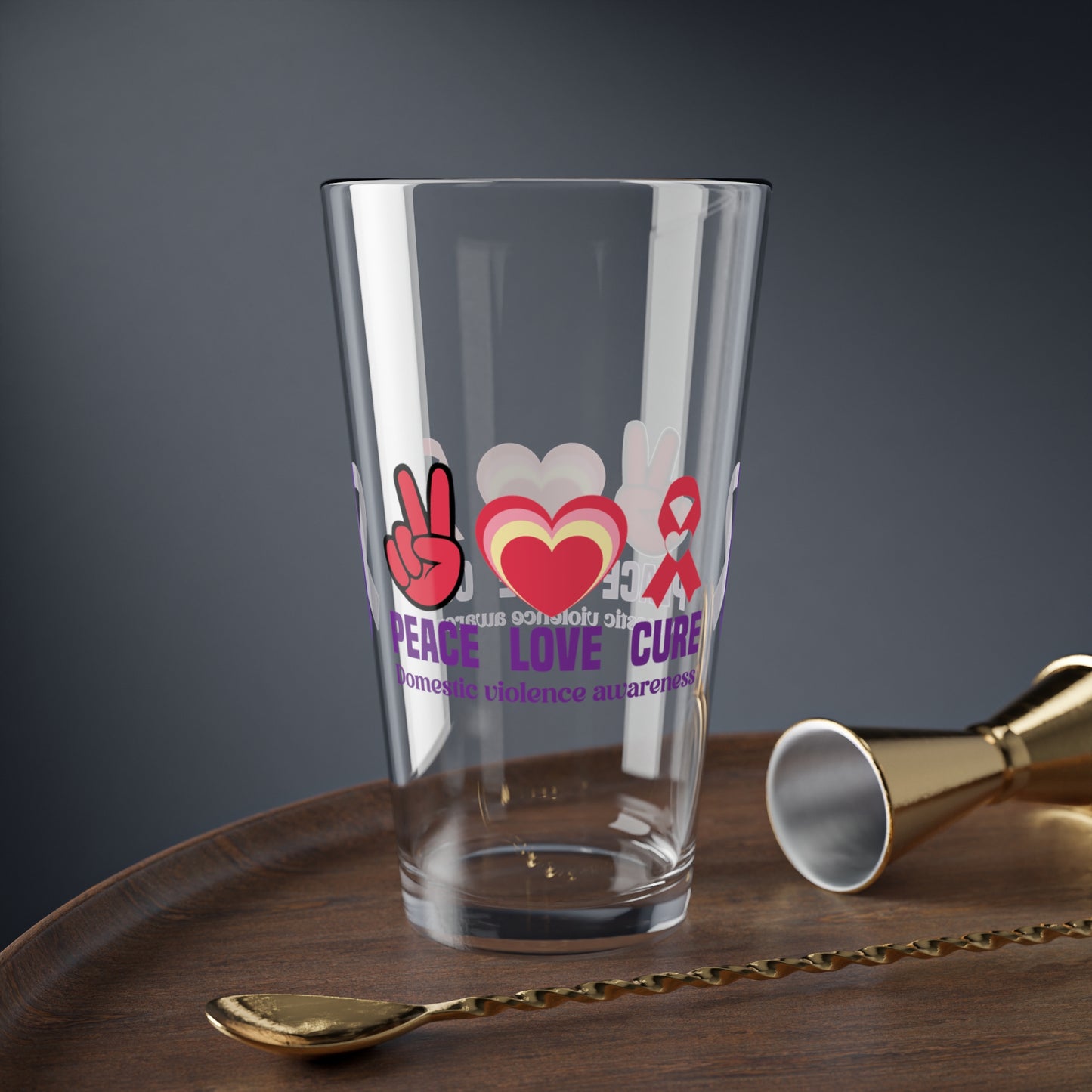 Peace Love Cure Domestic Violence Awareness 16oz Pint Glass - Stop Abuse, Support Survivors, Break the Silence