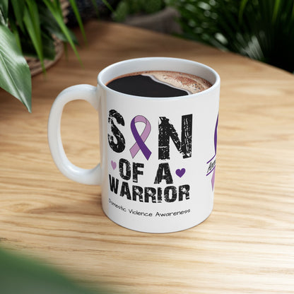 Son of a Warrior - Personalized Domestic Violence Awareness Gift, Empowerment and Resilience Ceramic Mug, Support for Survivors