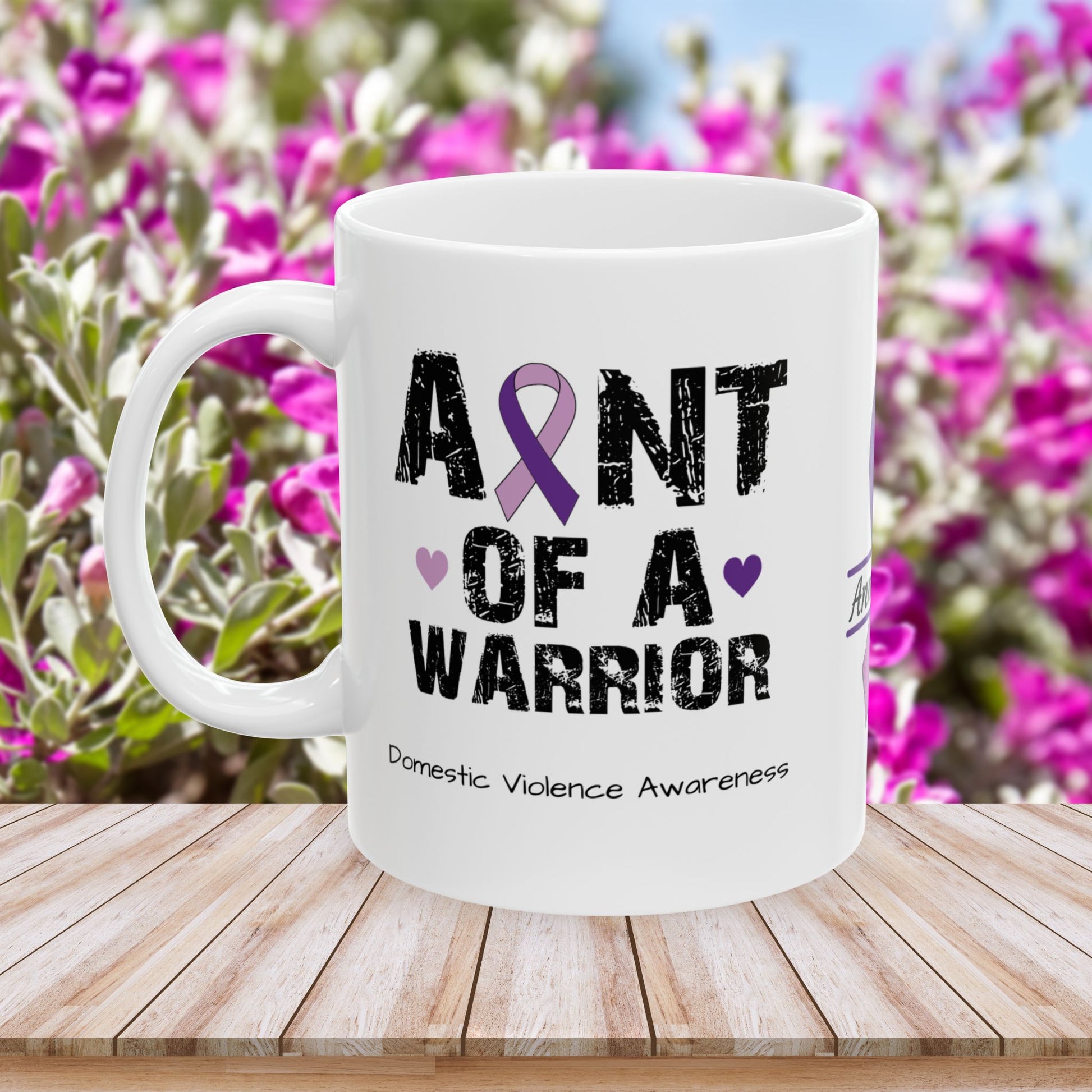 Aunt of a Warrior - Personalized Domestic Violence Awareness Gift, Empowerment and Resilience Ceramic Mug, Support for Survivors