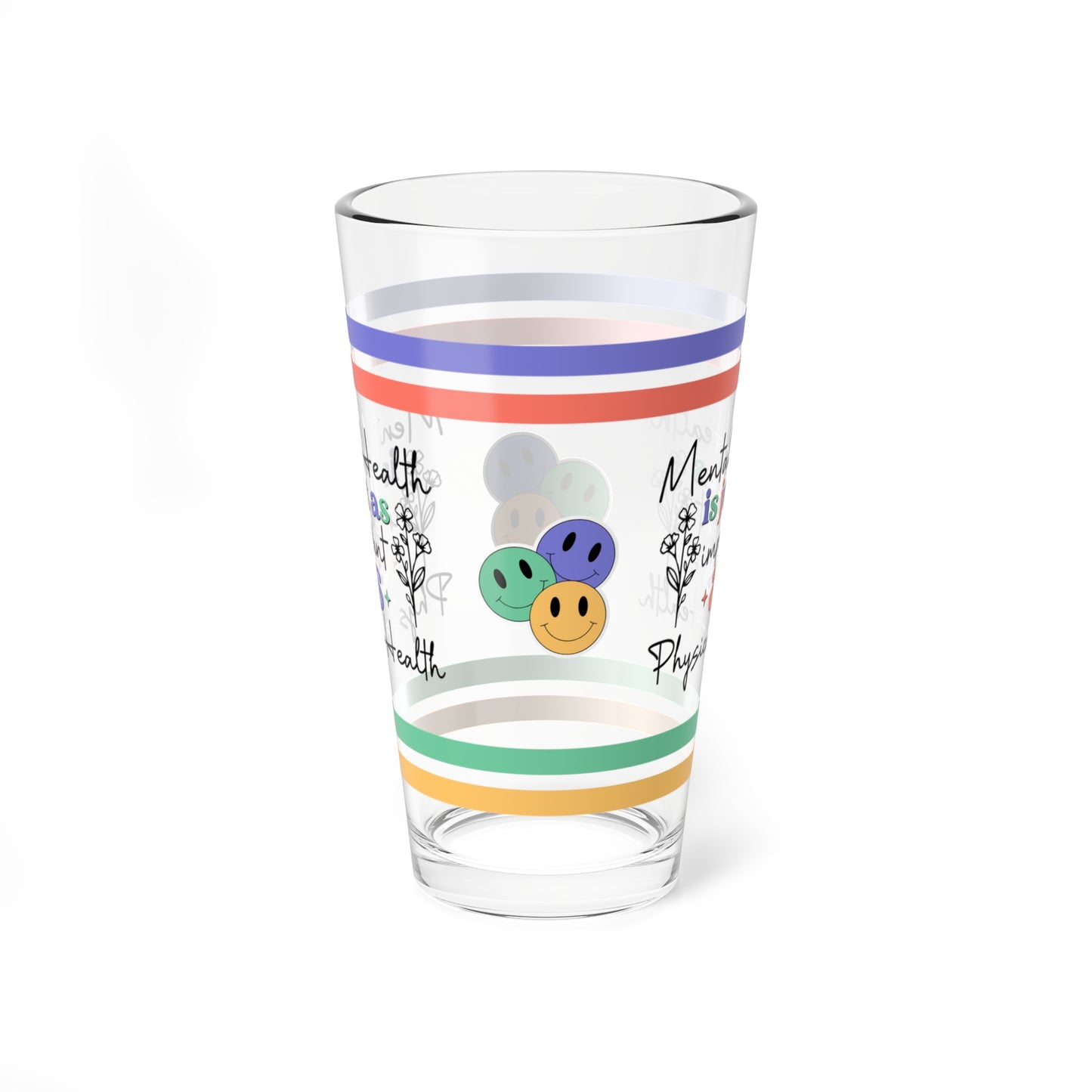 Mental Health Is Just As Important As Physical Health Retro Pint Glass - 16oz Mental Health Drinkware, Clear Glass for Beverages