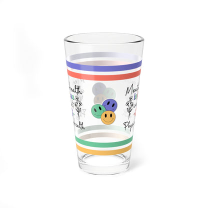 Mental Health Is Just As Important As Physical Health Retro Pint Glass - 16oz Mental Health Drinkware, Clear Glass for Beverages