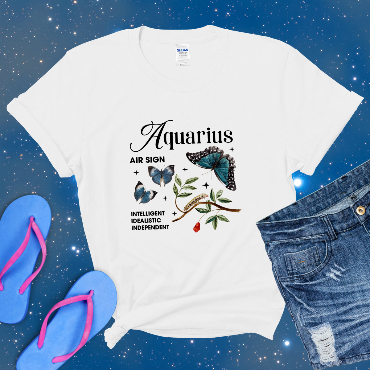 Aquarius Butterfly Zodiac T-Shirt, Astrology Shirt for Aquarius, Horoscope Gift, Aquarius Birthday, Aquarius Season Gift, Aquarius Gift, Zodiac Tee