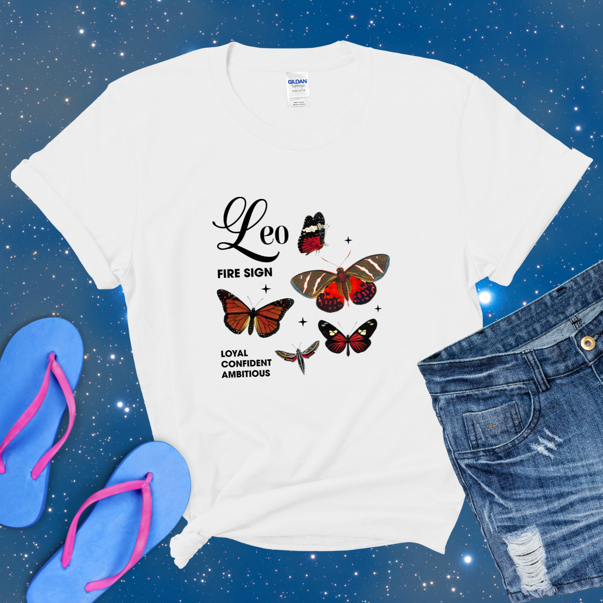 Leo Butterfly Zodiac T-Shirt, Astrology Shirt for Leo, Horoscope Gift, Leo Birthday, Leo Season Gift, Perfect Gift for Leo, Leo Zodiac Sign Tee