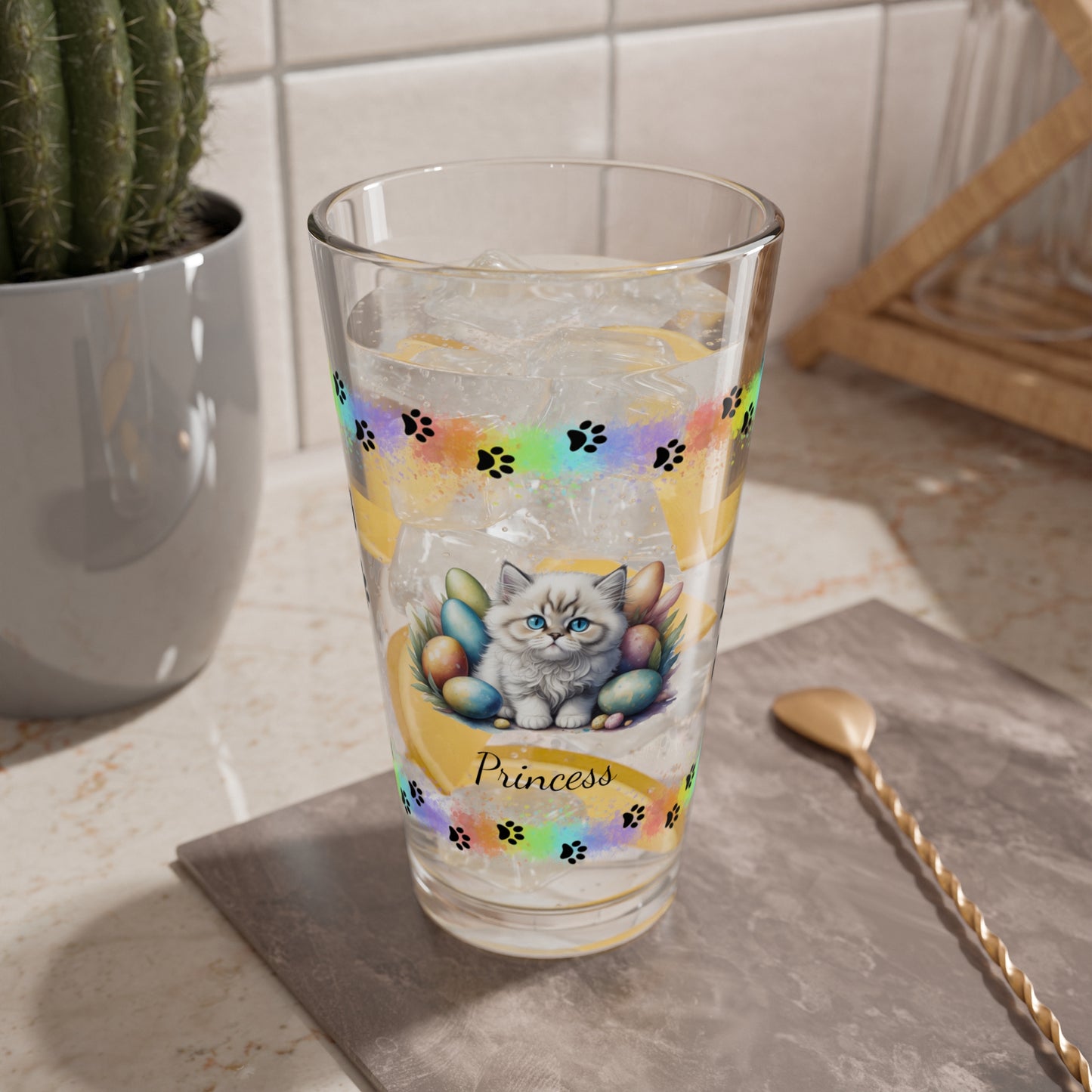 Persian Easter Kitten 16oz Pint Glass - Personalized Cat-Themed Gift, Mental Health Drinkware, Holiday Décor & Easter Celebration