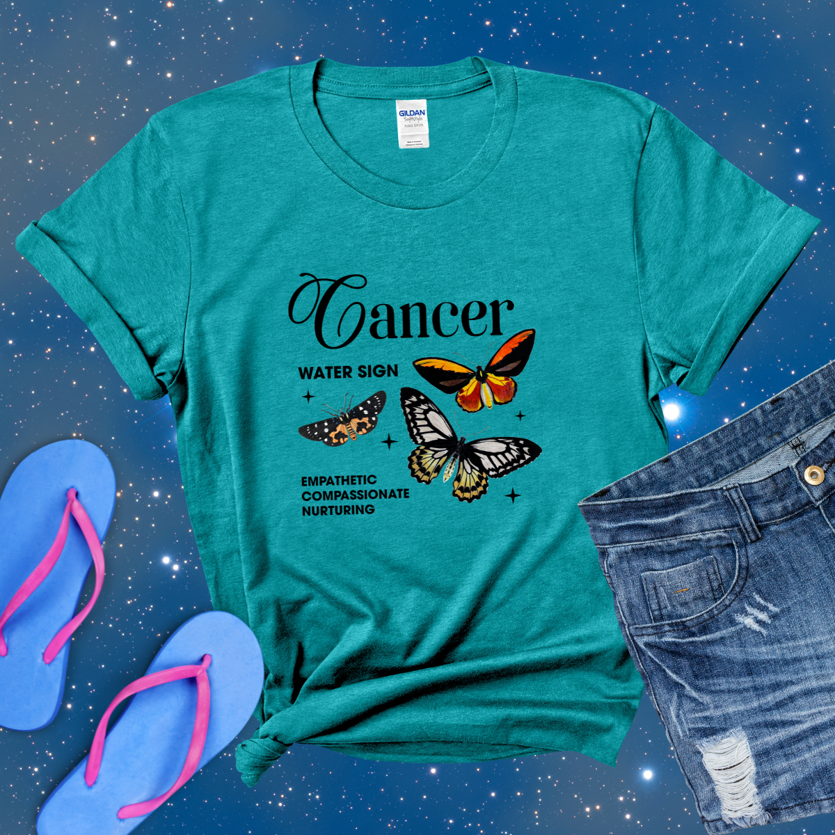 Cancer Butterfly Zodiac T-Shirt, Astrology Shirt for Cancer, Horoscope Gift, Cancer Birthday, Cancer Season Gift, Perfect Gift for Cancer, Zodiac Tee