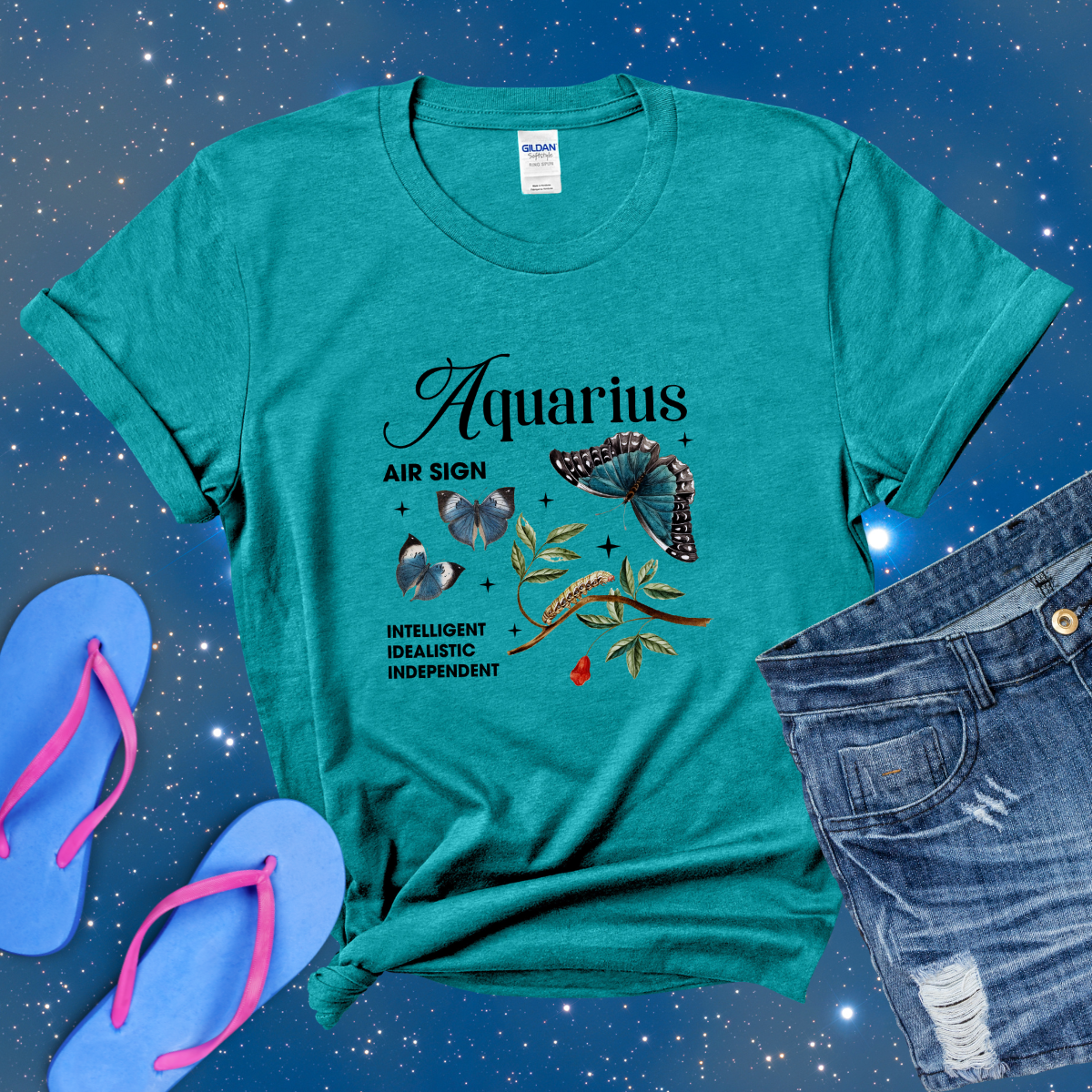 Aquarius Butterfly Zodiac T-Shirt, Astrology Shirt for Aquarius, Horoscope Gift, Aquarius Birthday, Aquarius Season Gift, Aquarius Gift, Zodiac Tee