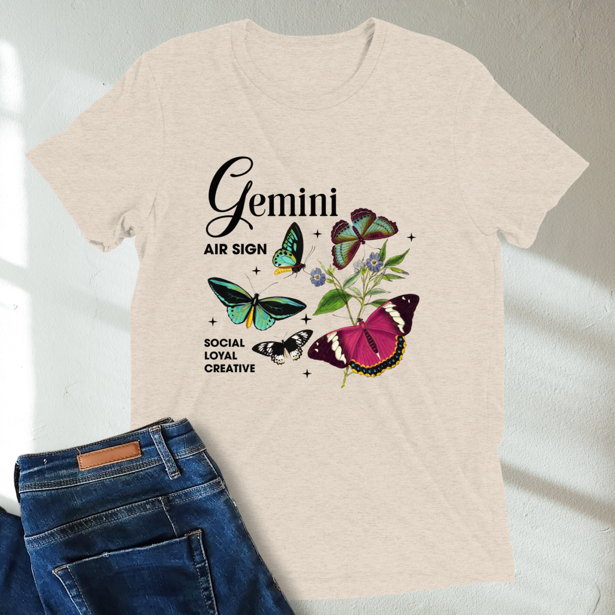 Gemini Butterfly Zodiac Unisex Tri-Blend Short Sleeve T-Shirt