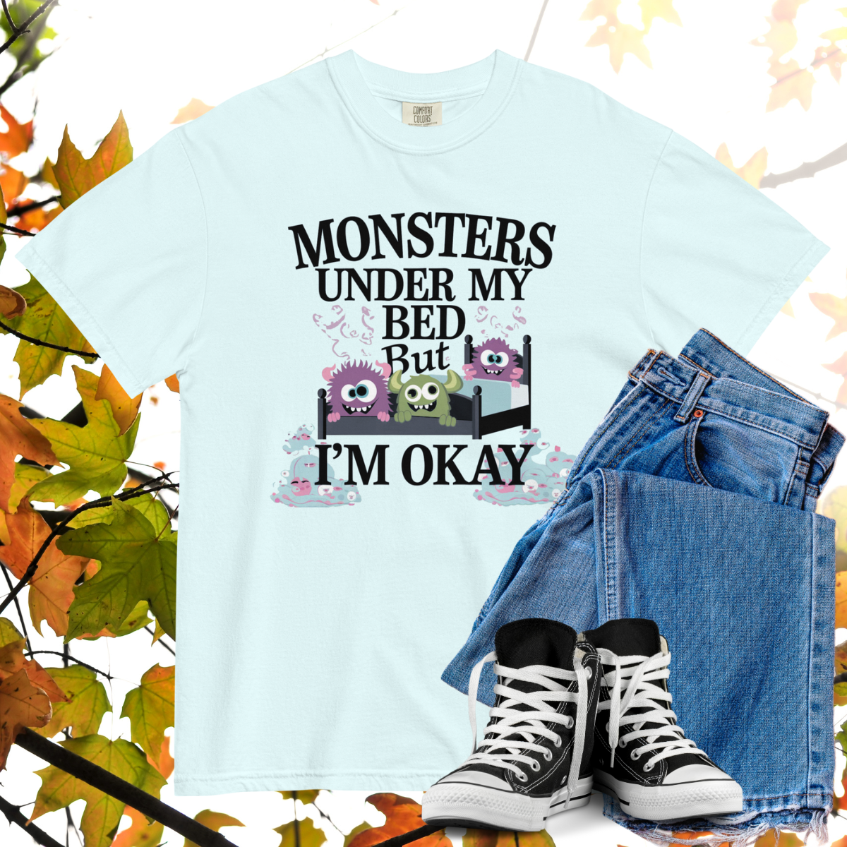 Monsters Under My Bed But I'm Okay Comfort Colors Heavyweight Halloween T-shirt