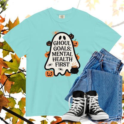 Ghoul Goals: Mental Health First Comfort Colors Heavyweight Halloween T-shirt