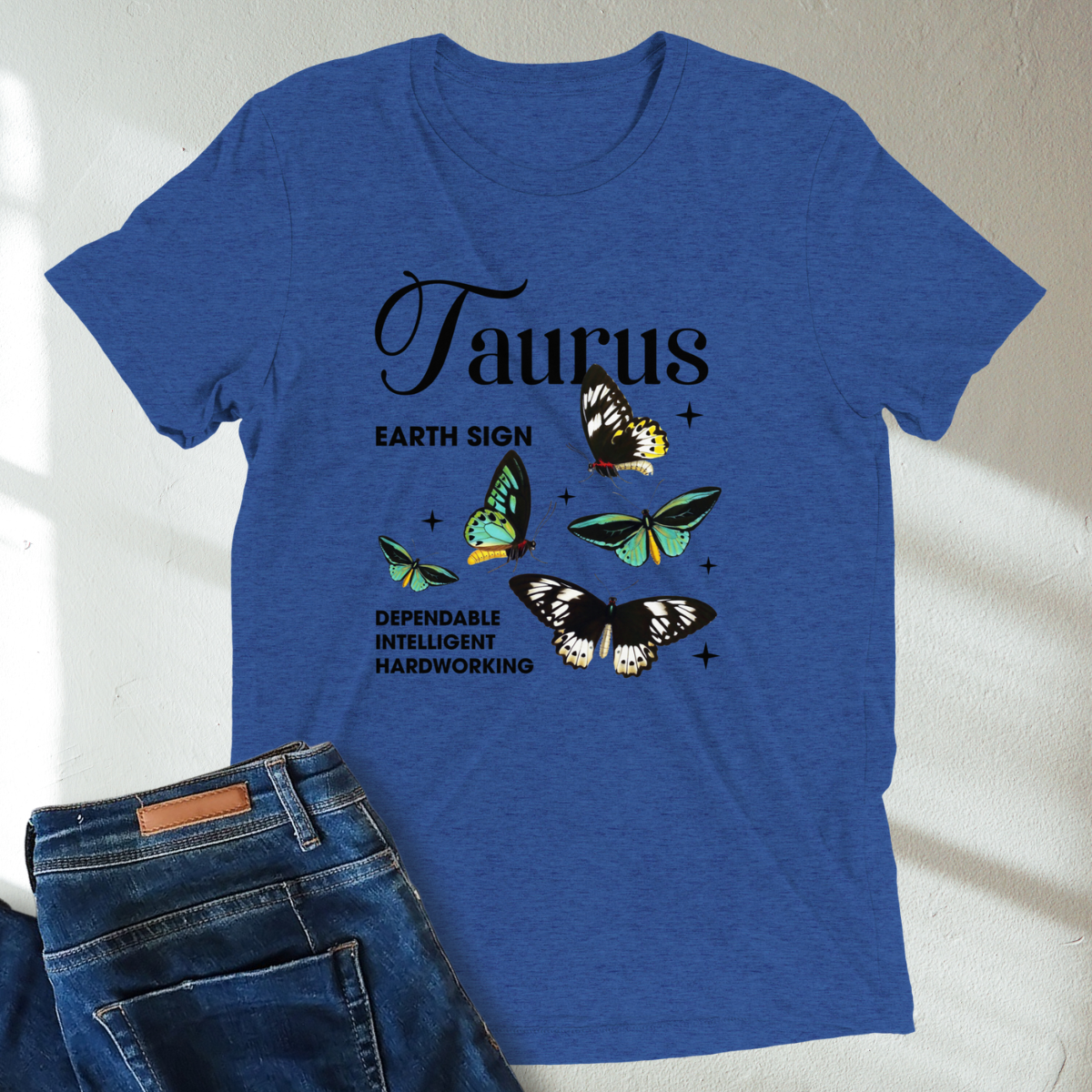 Taurus Butterfly Zodiac Unisex Tri-Blend Short Sleeve T-Shirt