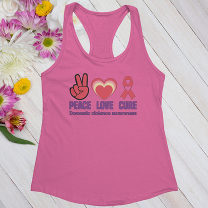 Peace Love Cure Domestic Violence Awareness Women's Ideal Racerback Tank