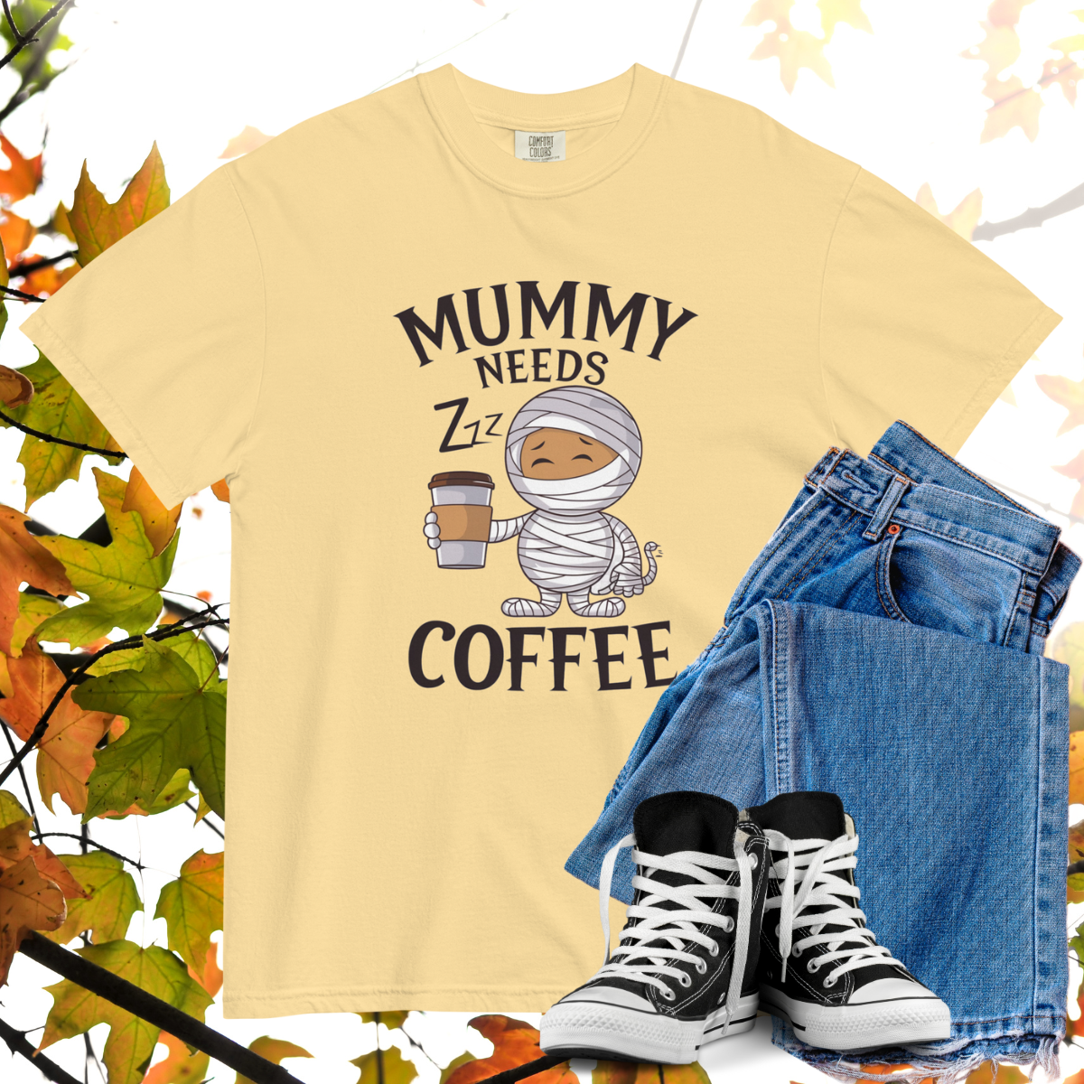 Mummy Needs Coffee Comfort Colors Heavyweight Halloween T-shirt