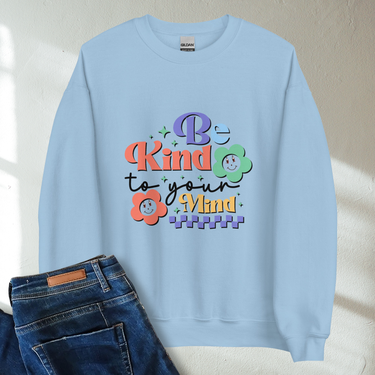 Be Kind To Your Mind Retro Mental Health Awareness Crew Neck Sweatshirt - Cozy & Inspirational