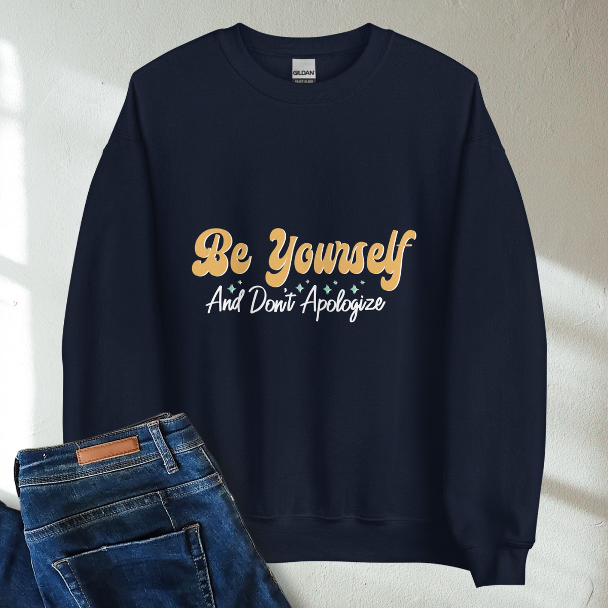 Be Yourself And Don't Apologize Retro Mental Health Awareness Crew Neck Sweatshirt - Cozy & Inspirational