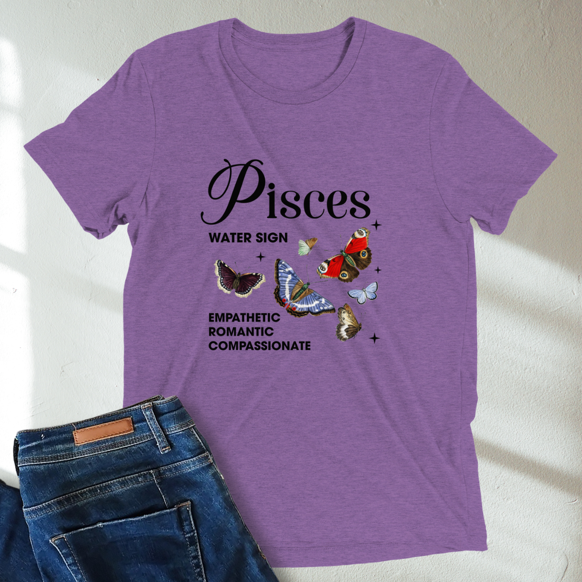 Pisces Butterfly Zodiac Unisex Tri-Blend Short Sleeve T-Shirt