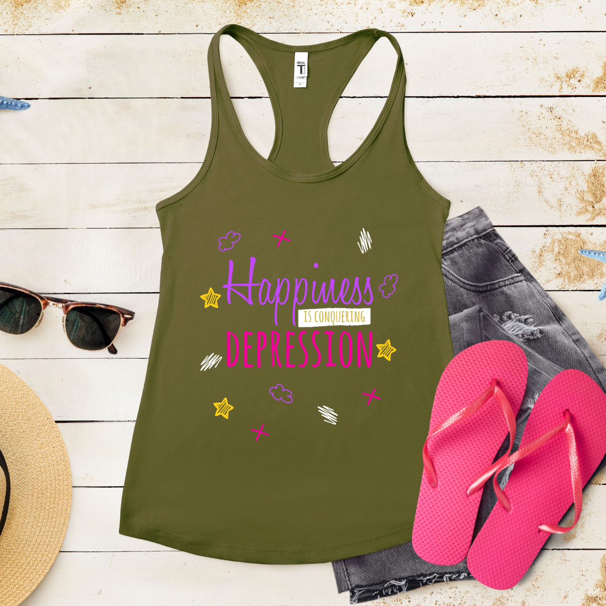 Happiness Is Conquering Depression - Women's Ideal Racerback Tank