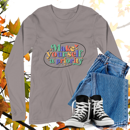 Make Yourself A Priority  - Retro Long Sleeve Tee, Bella + Canvas