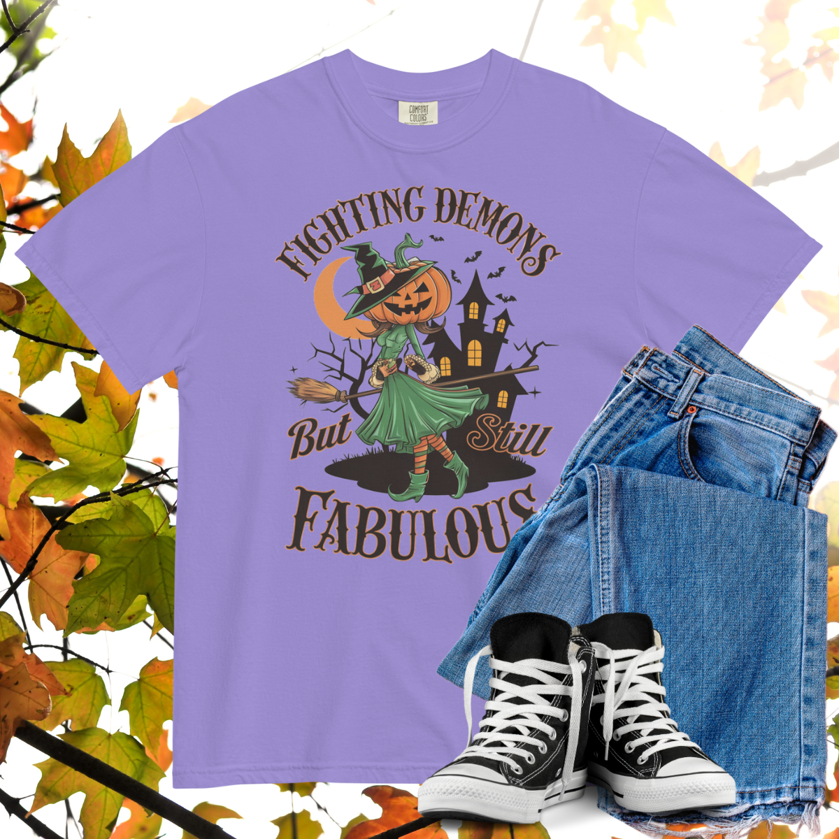 Fighting Demons But Still Fabulous Comfort Colors Heavyweight Halloween T-shirt