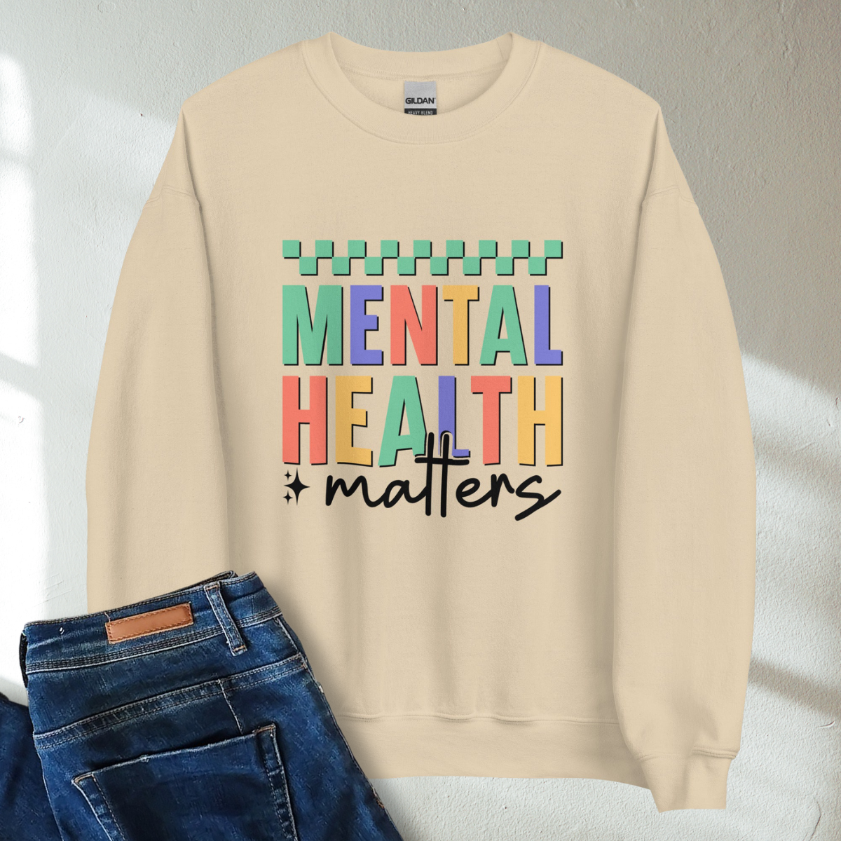 Mental Health Matters Retro Mental Health Awareness Crew Neck Sweatshirt - Cozy & Inspirational