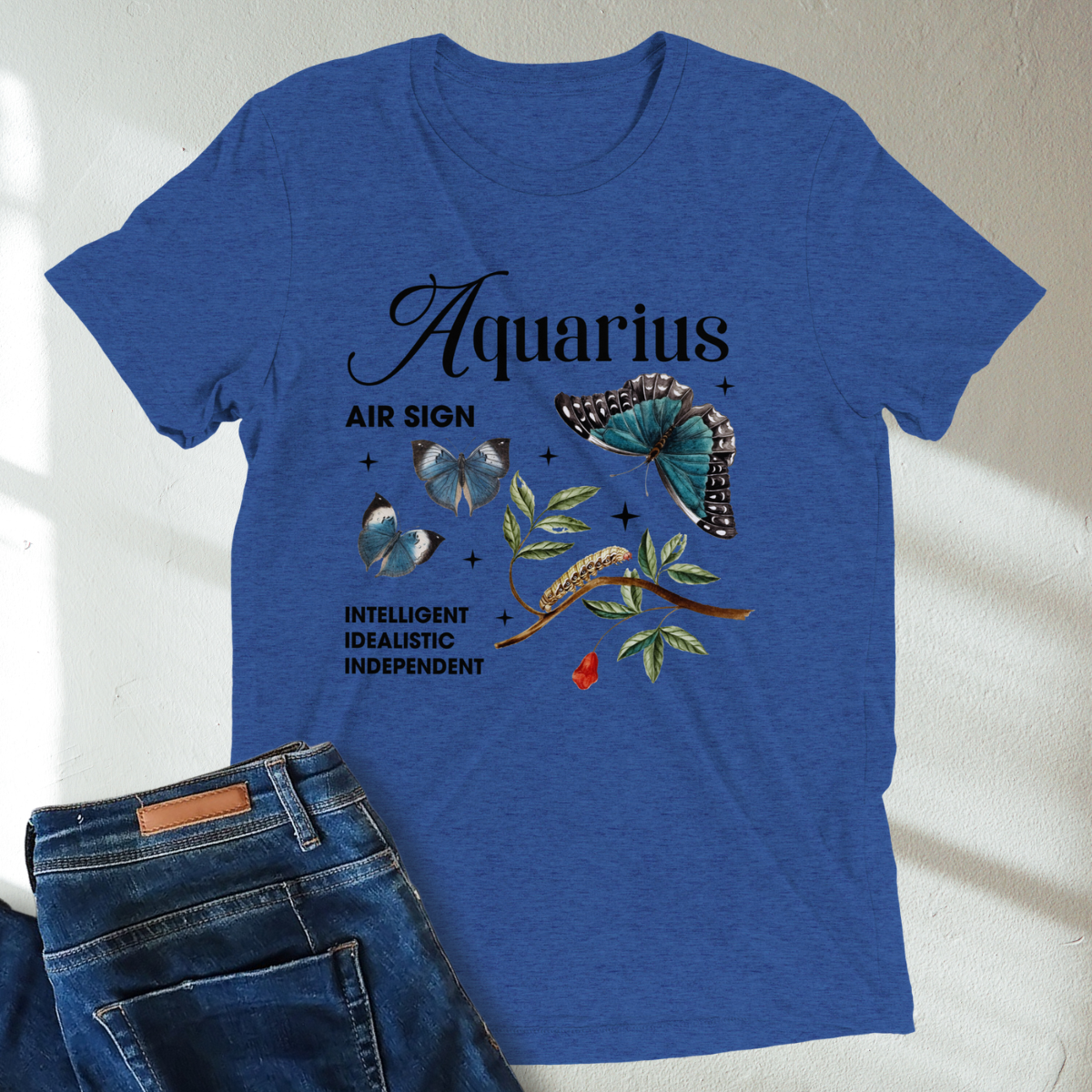 Aquarius Butterfly Zodiac Unisex Tri-Blend Short Sleeve T-Shirt