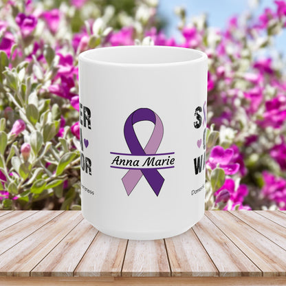 Sister of a Warrior - Personalized Domestic Violence Awareness Gift, Empowerment and Resilience Ceramic Mug, Support for Survivors