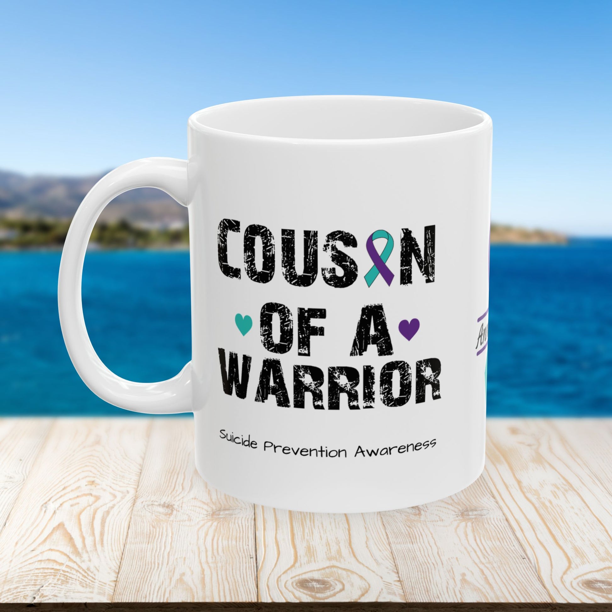 Cousin of a Warrior - Personalized Suicide Prevention Awareness Gift, Empowerment and Resilience Ceramic Mug, Support for Survivors