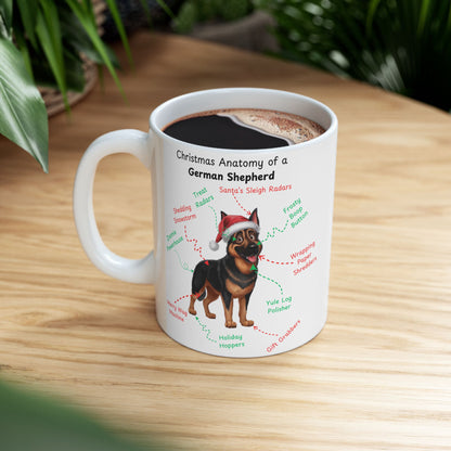 German Shepherd (Black & Rust) Personalized Christmas Dog Anatomy Mug, Funny Holiday Gift for Dog Lovers, Festive Dog Breed Coffee Cup